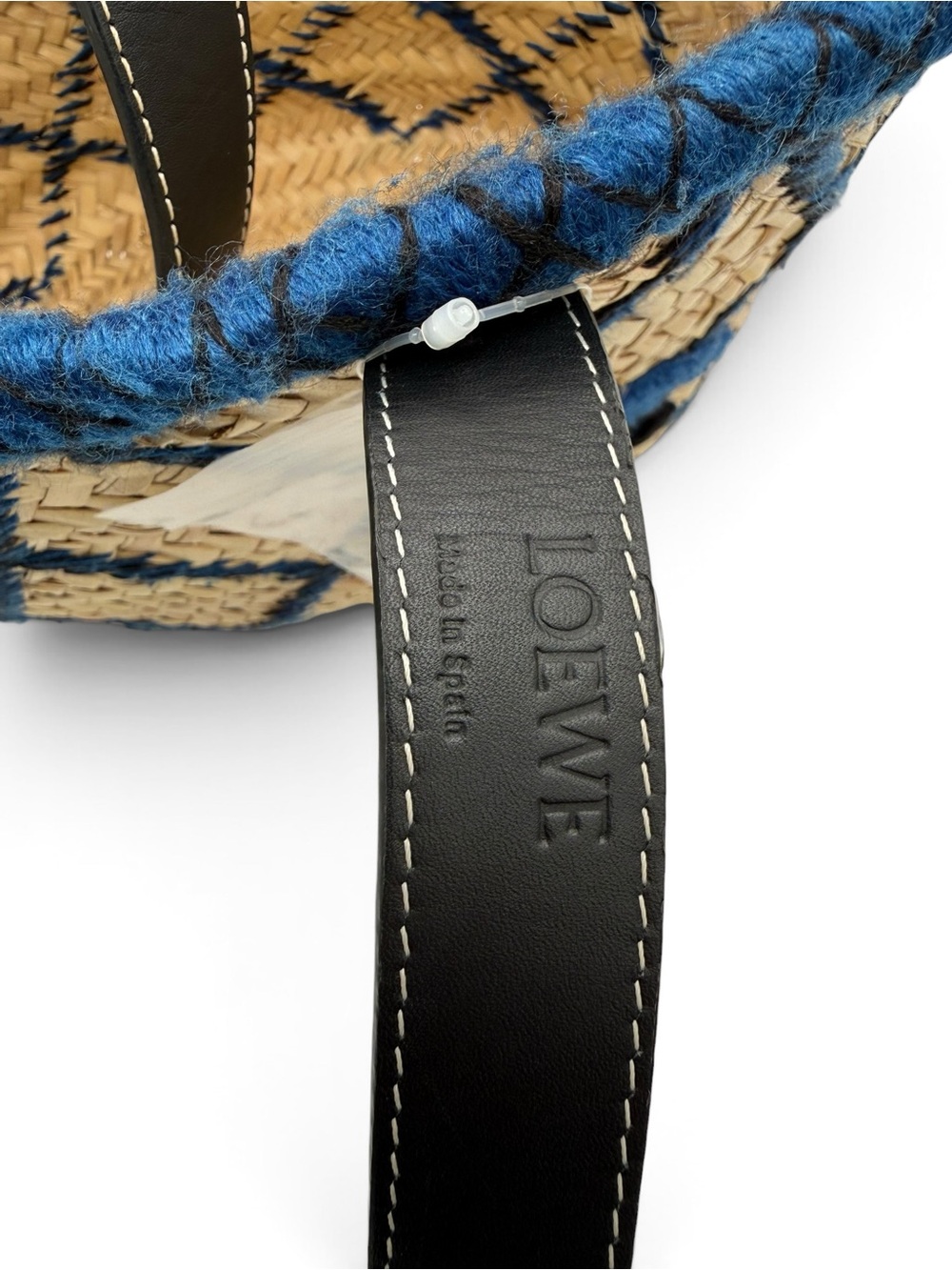 Loewe Paula’s Ibiza Embroidered Anagram Basket Tote Natural Black & Blue Raffia - Picture 4 of 11